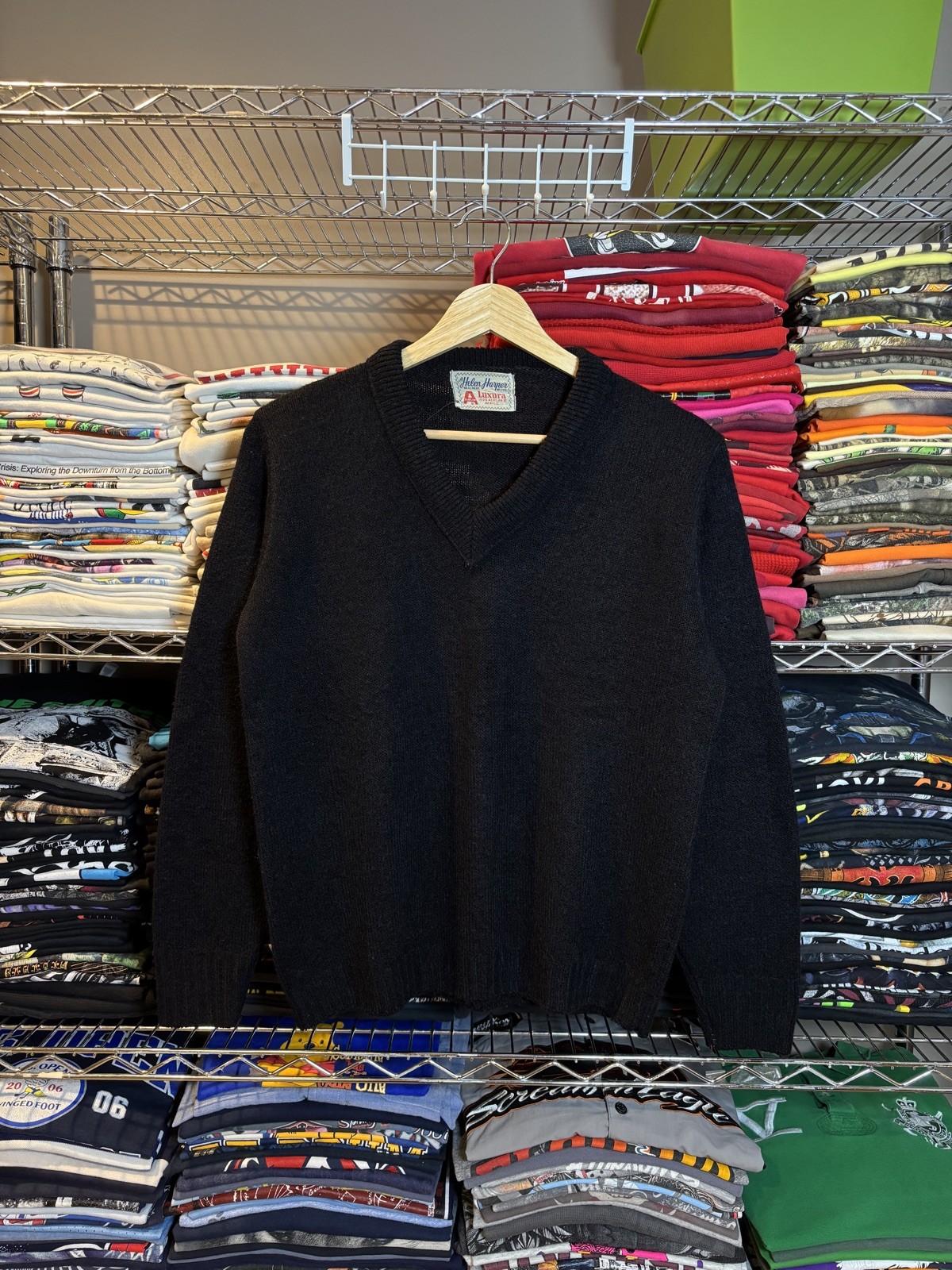 VTG Helen Harper 1950s 1960s Acrilan Arcylic Sweater Black V Neck Sweater