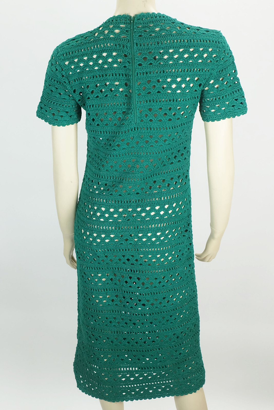 Original 1960s True Vintage Green Crochet Dress Hand Crochet Size M Cotton