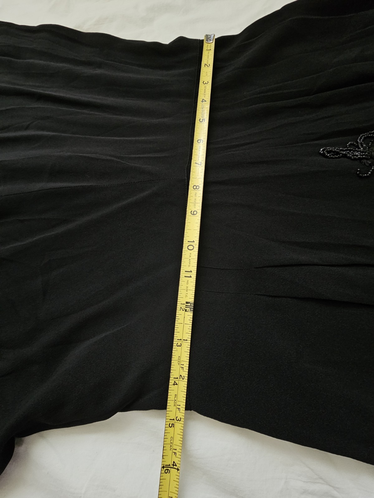 Vtg 40s DuBarry Black Rayon Crepe Beaded Evening Maxi Dress W28-29″