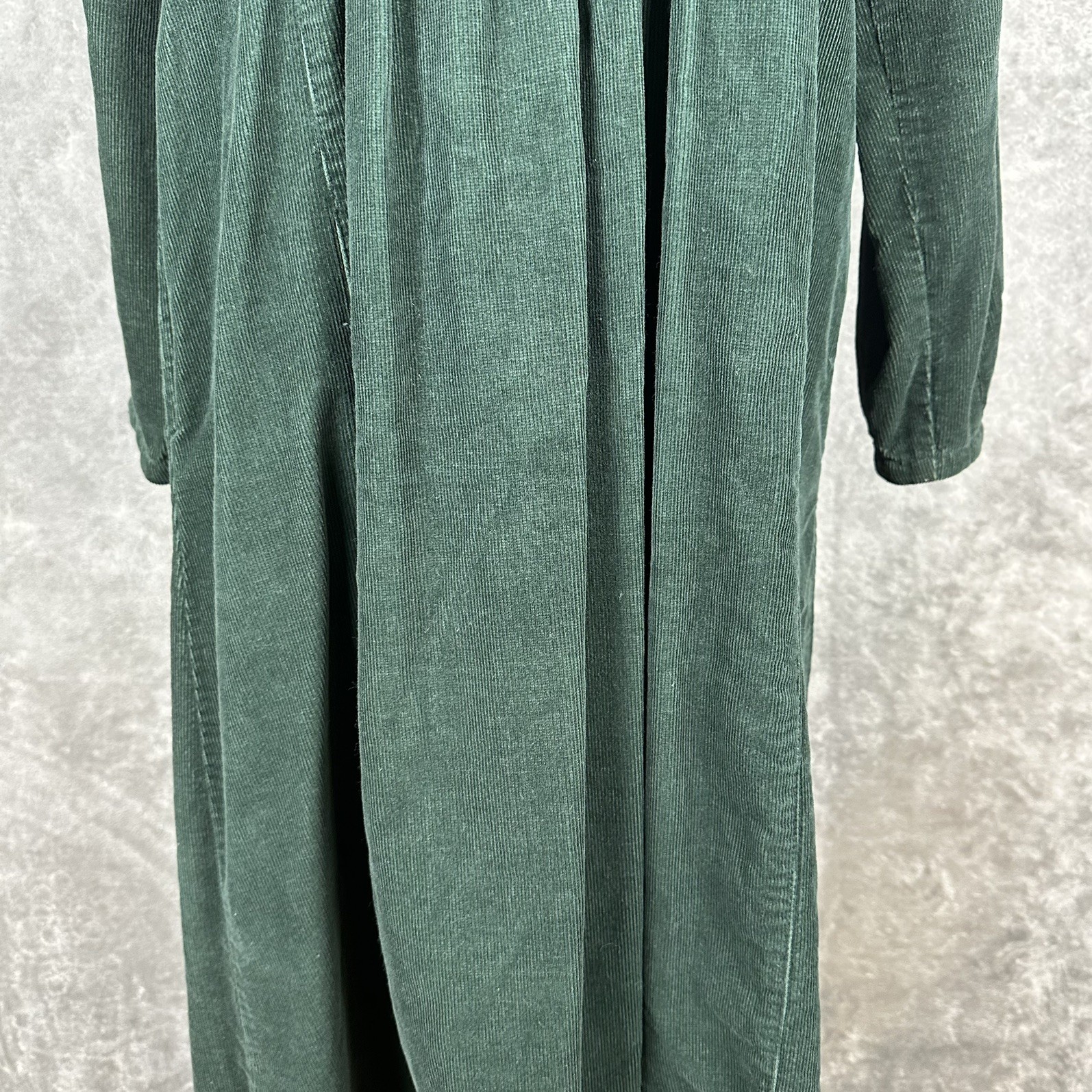 Vintage Corduroy Green Midi 10P Dress Renaissance Festival Prairie Boho Cottage