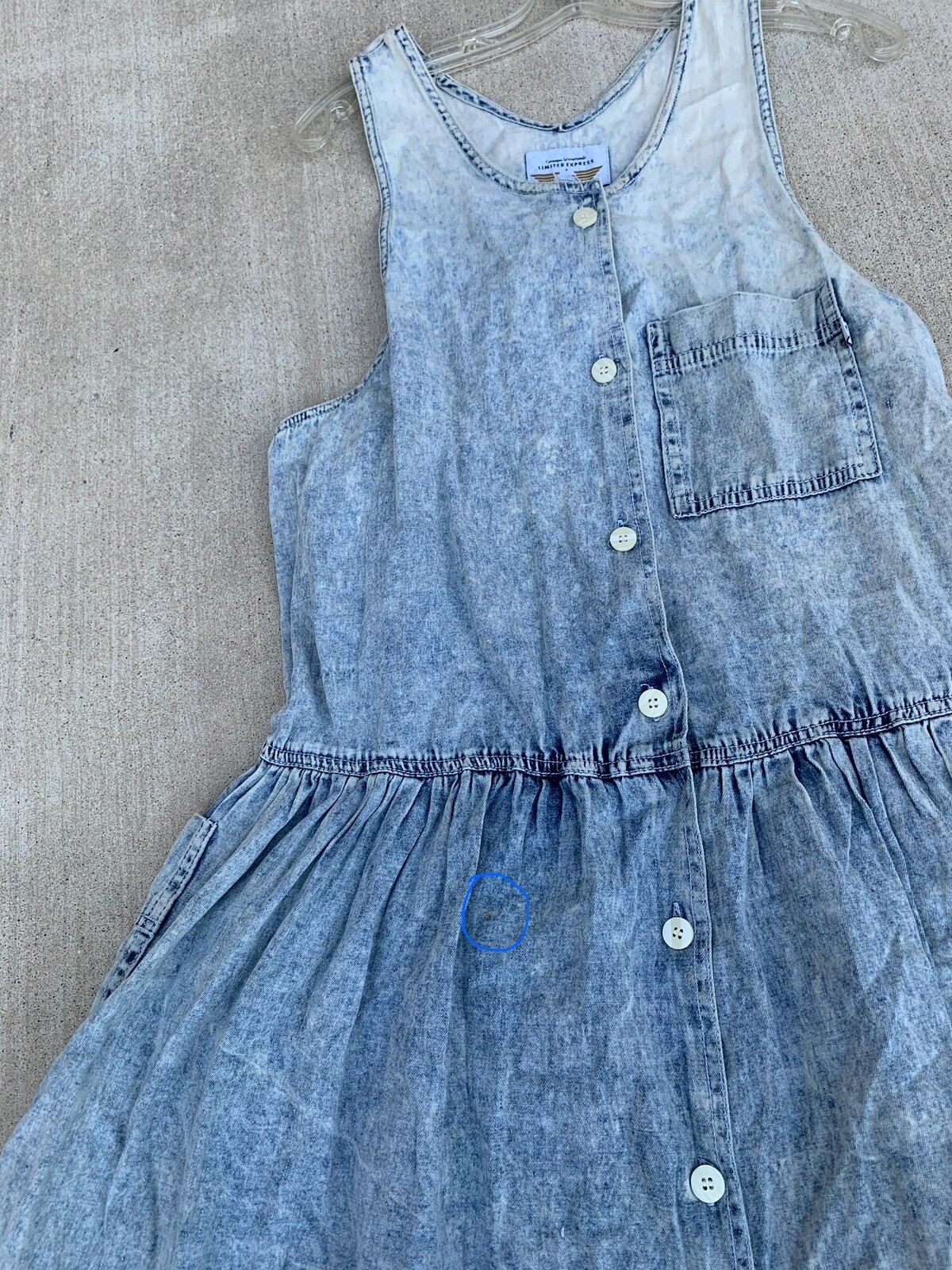 Vintage Limited Express EXP Acid Wash Denim Jumper Dress Pockets 1980s Size L