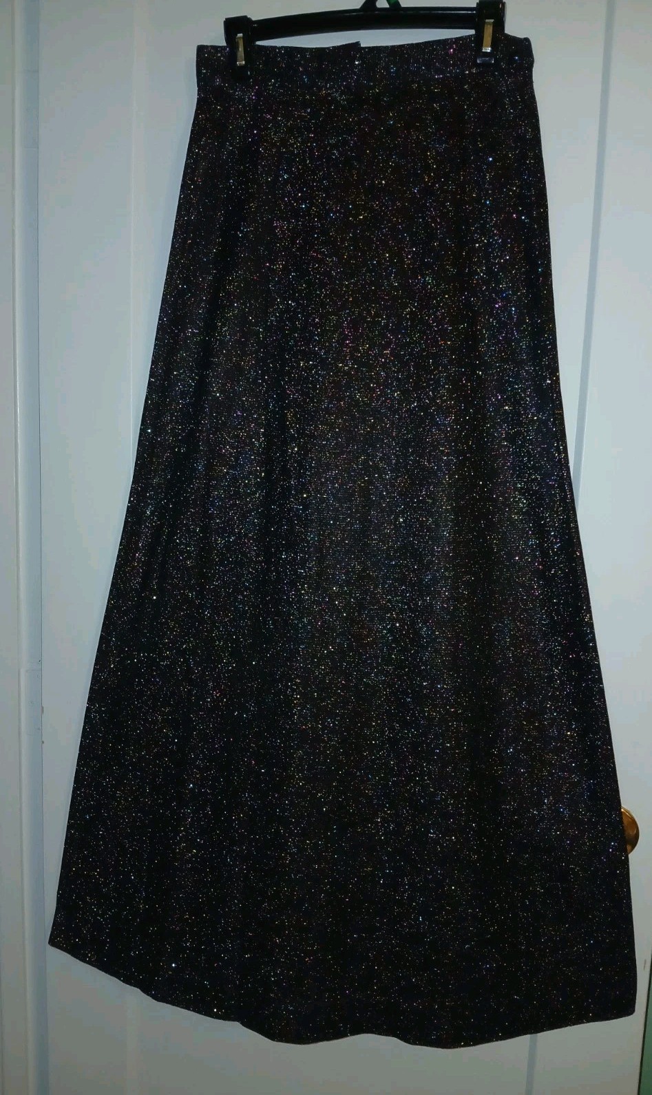 Vintage 70s Lurex Metallic Rainbow Black Maxi Skirt MOD Disco Sparkly NWT M