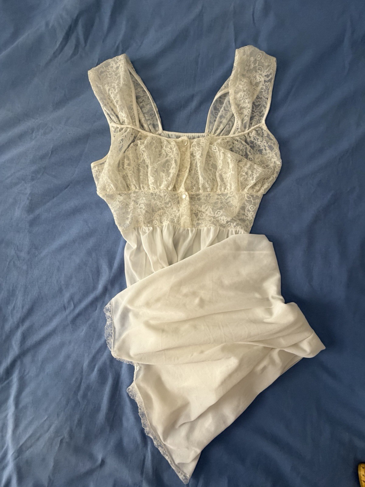 VTG Ladies Bridal Sheer Nightgown White Lace Fairie Cottagecore Small