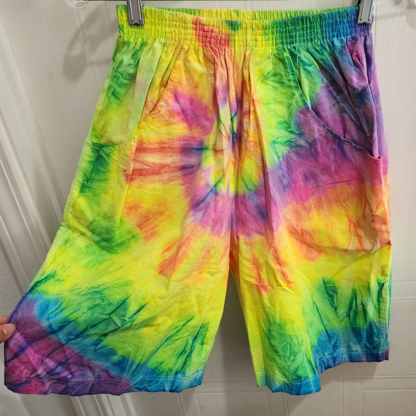 Vintage In Gear Bermuda Shorts Bright Multicolor Tie Dye Elastic Waistband OSFM