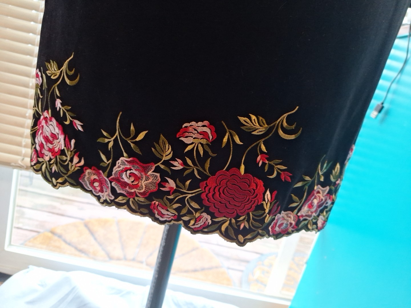 Positive Attitude Ladies Velveteen Dress Black w/embroidery & scalloped hem 10P