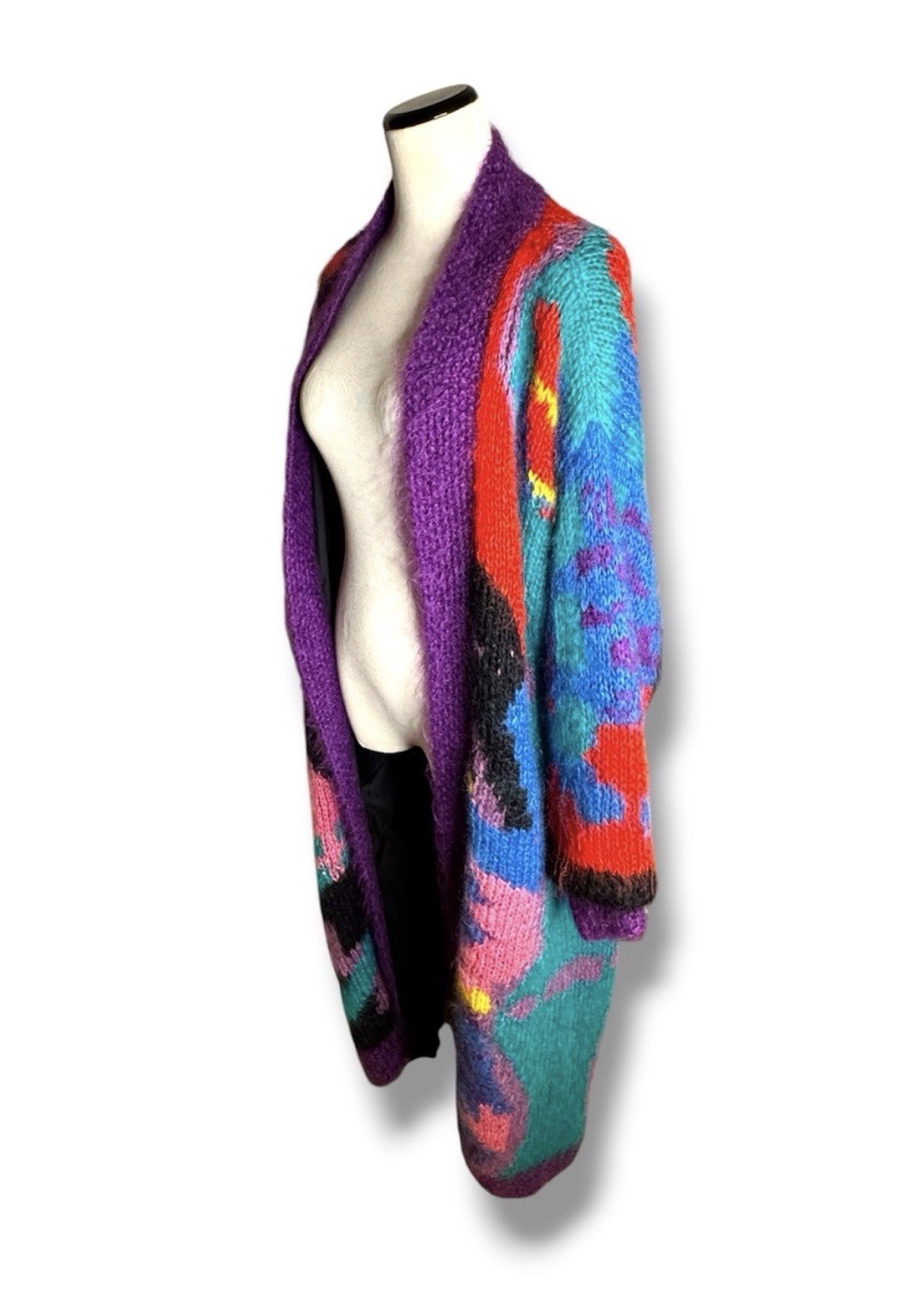 Nannell Vintage 80s Mohair Wool Abstract Maxi Sweater Long Duster Cardigan