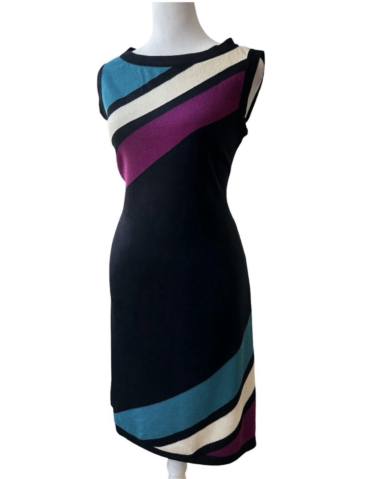 VTG 80’s St. John Collection Marie Gray Santana Knit Dress Sheath Colorblock 10