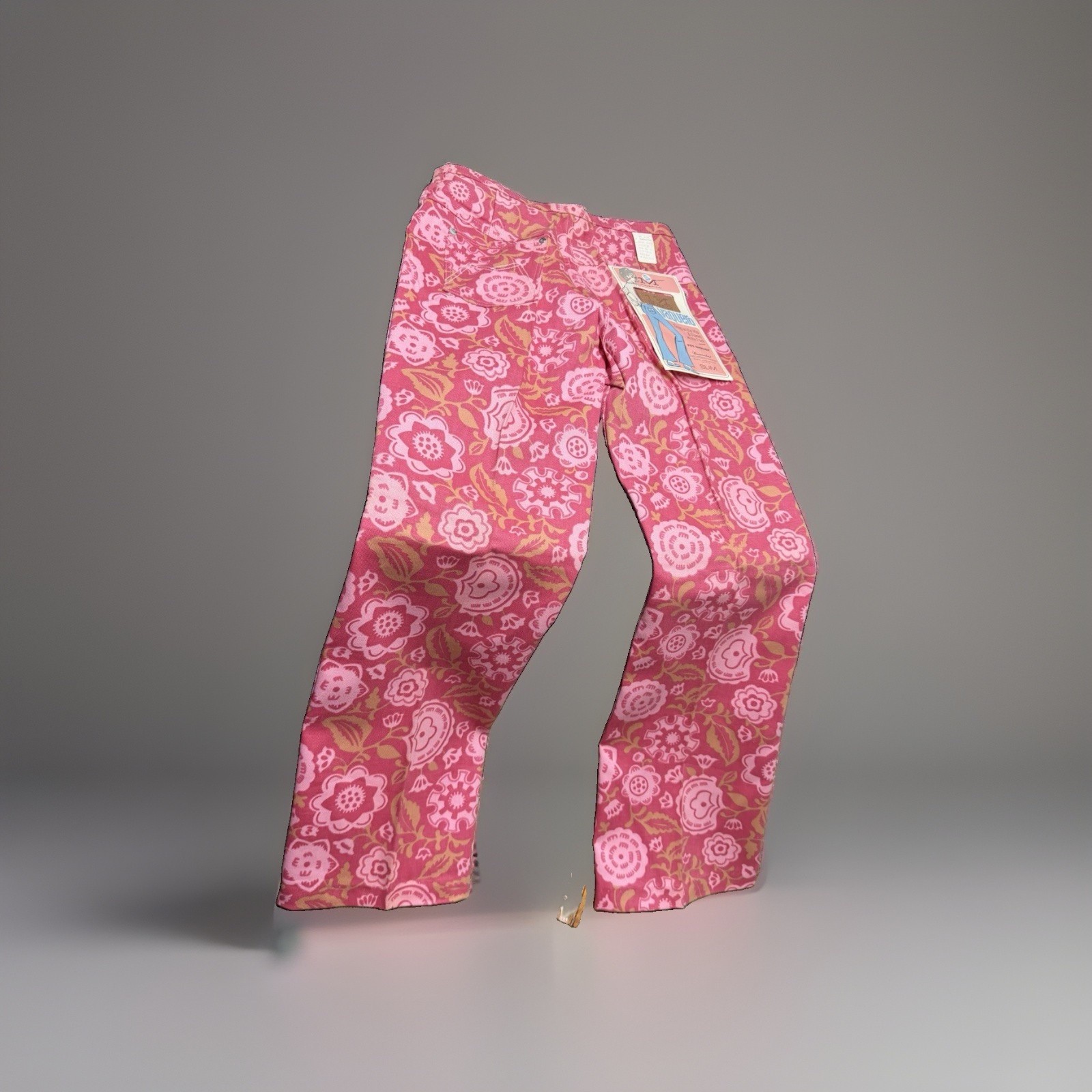 Vtg! 70s Maverick Vaquero Bell Bottom Jeans Pink Floral Deadstock NOS 13/14