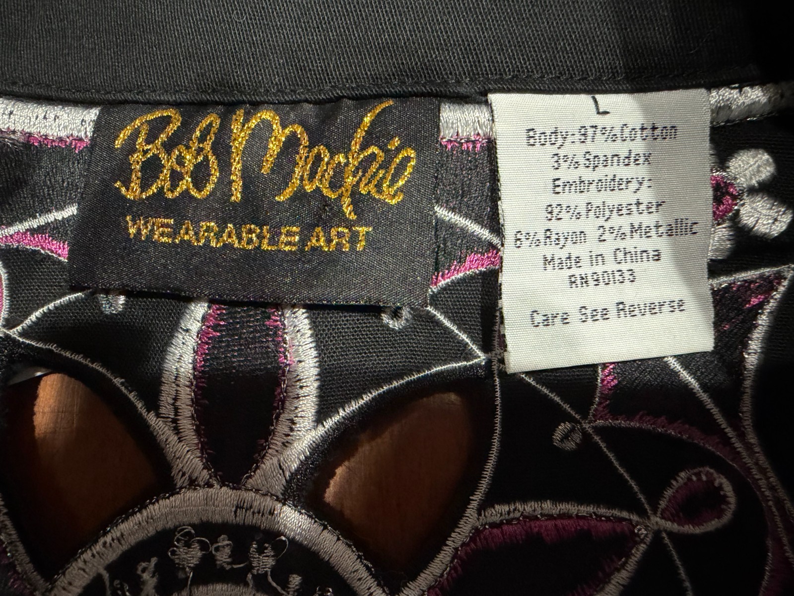 Bob Mackie Wearable Art Black floral Embroidered Cut Out Jacket