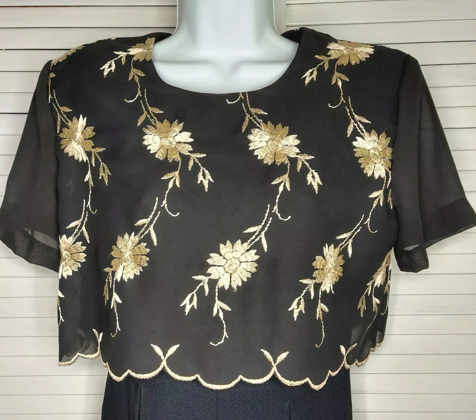 Vtg Jumpsuit Jeffrey & Dara Linda Hutley Black w Gold Embroidery Pant Suit Sz: 6
