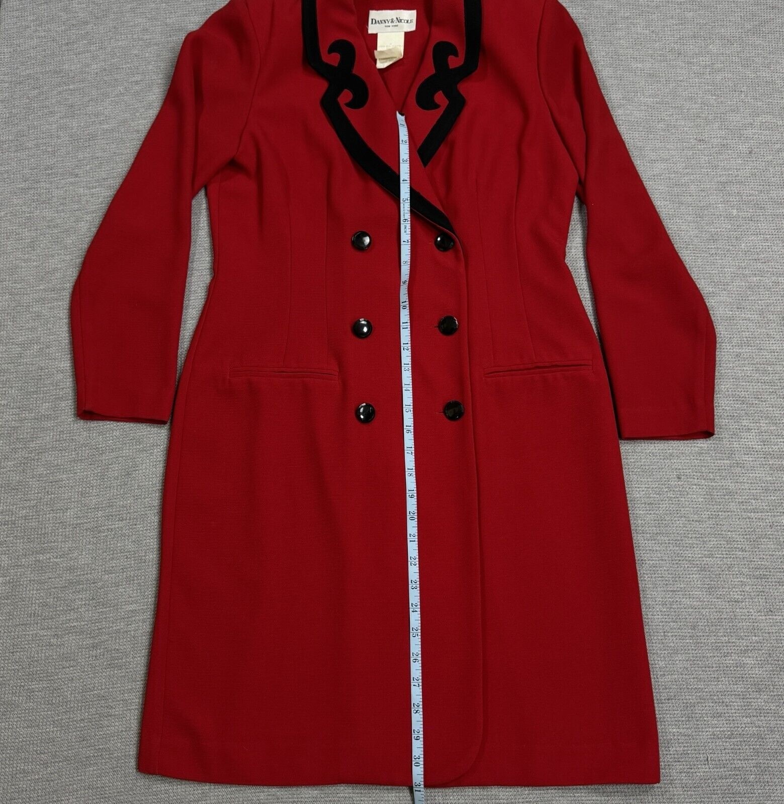 Vintage Danny Nicole Double Breasted Dress Coat Womens Sz 8 Red Padded Shoulders