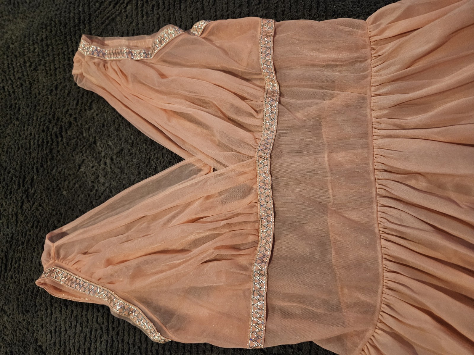 Vintage peach blush pink chiffon nightgown goddess aesthetic empire waistband M
