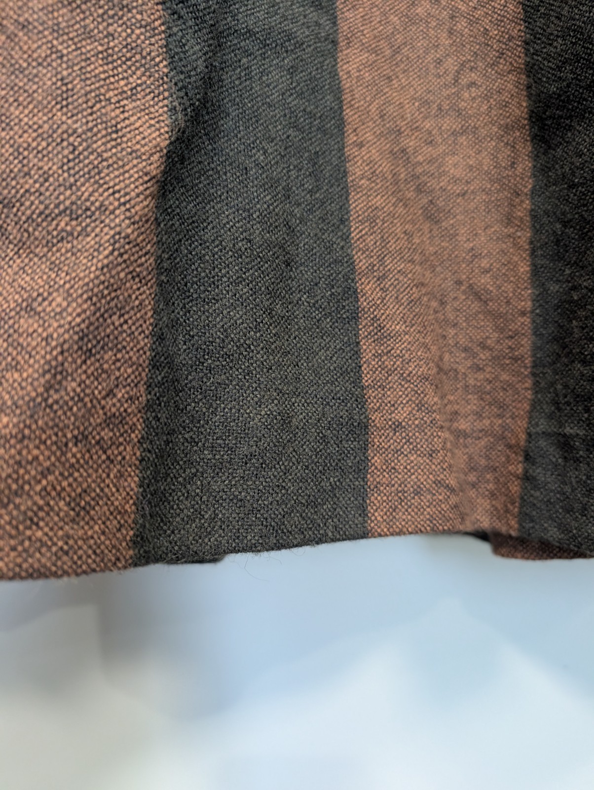 Vintage Southwestern Wool Blend Midi Dress Brown Grey Striped Geometric Waist