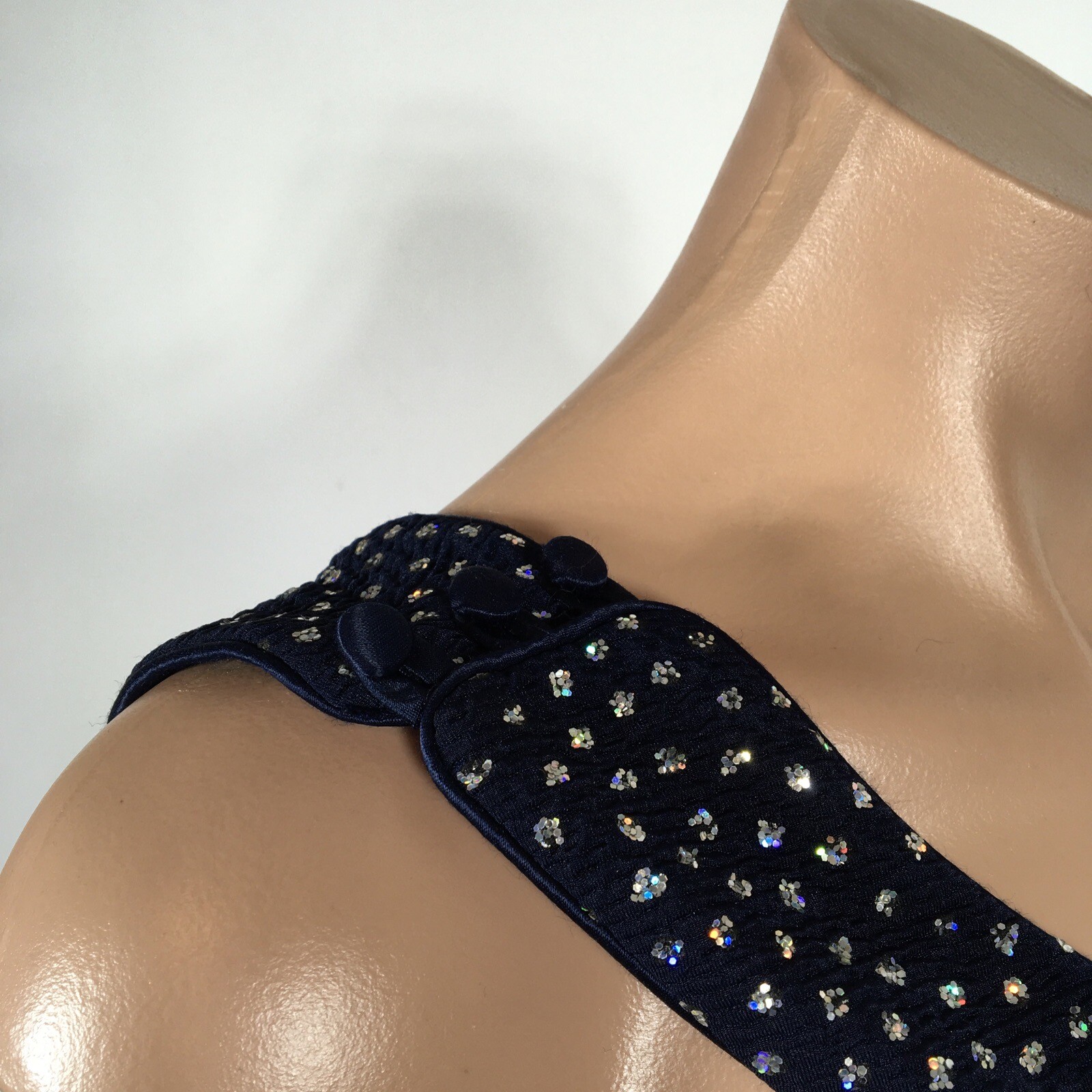 Vtg 90s y2k L.A. Glo Blue Glitter Prom Dress Evening Formal High Neck Backless