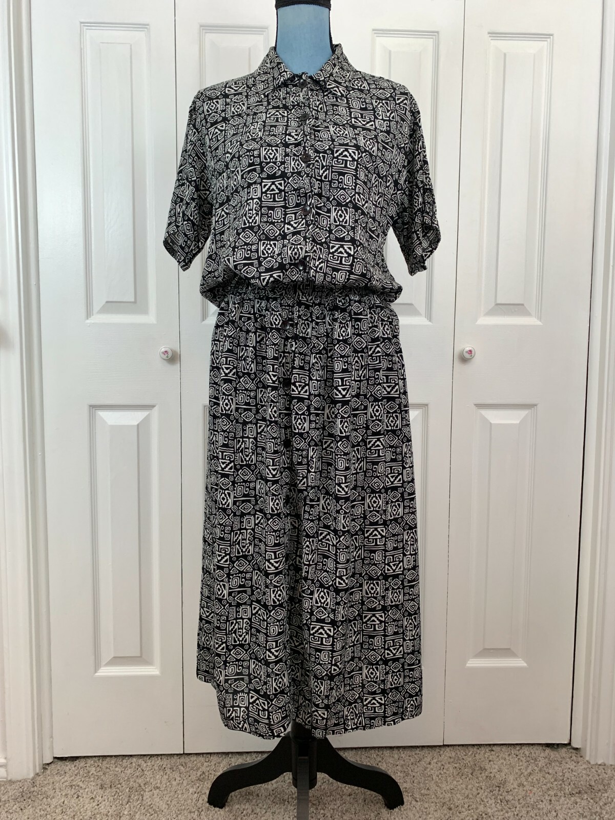 Vintage 1990’s Options Melrose Skirt & Blouse Set Black White Abstract Medium