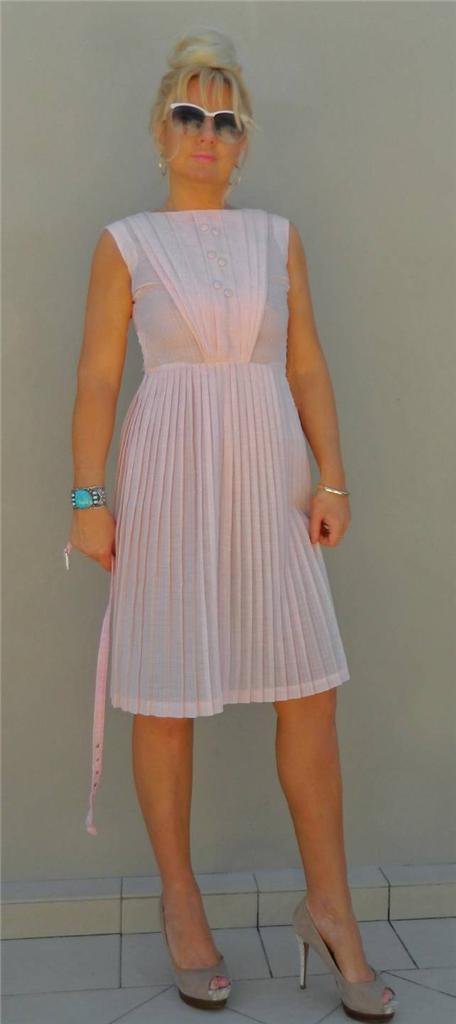 VINTAGE Couture 1950s Original Rare Rockabilly Sheer Pink Pin Up Retro Dress XXS