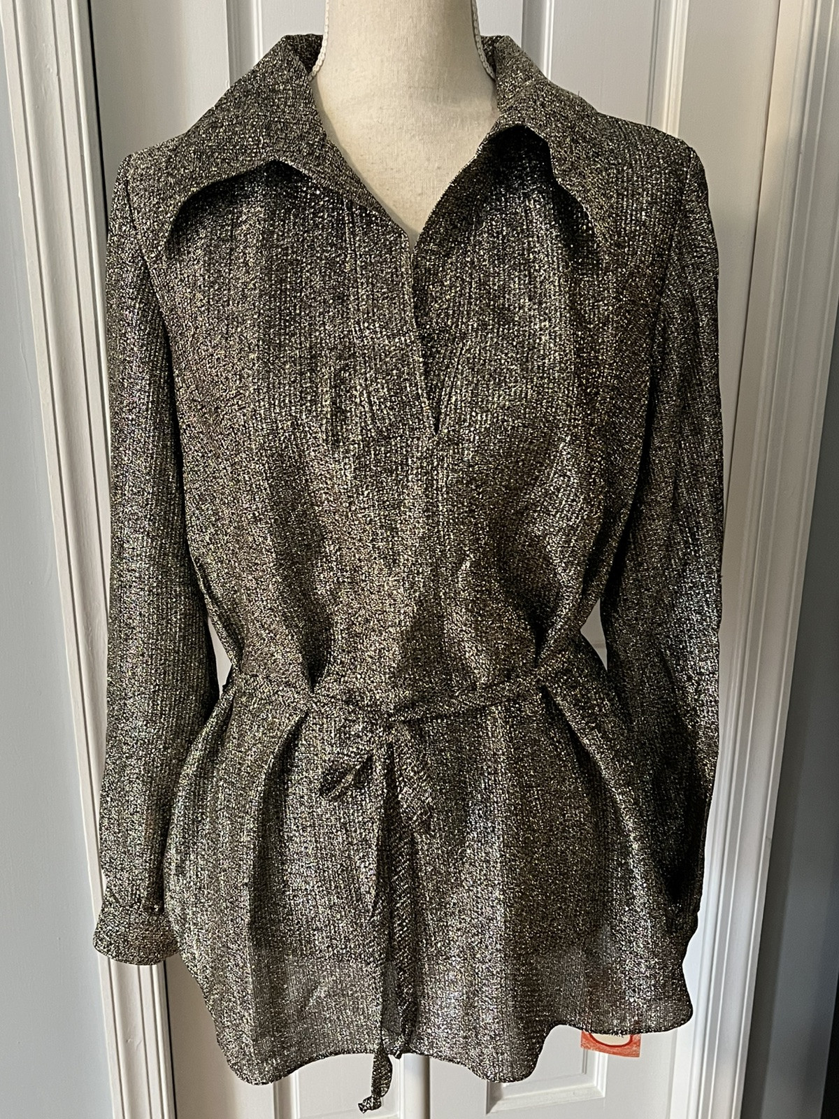 NOS Vtg 1970s Lane Bryant Shimmery Metallic Womens Top Blouse Disco Club Party L
