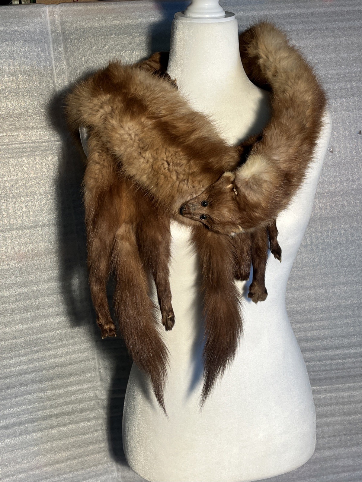 VTG Genuine Collectible MINK SABLE FUR Wrap 3 FULL BODY PELTS Stole With CLIP