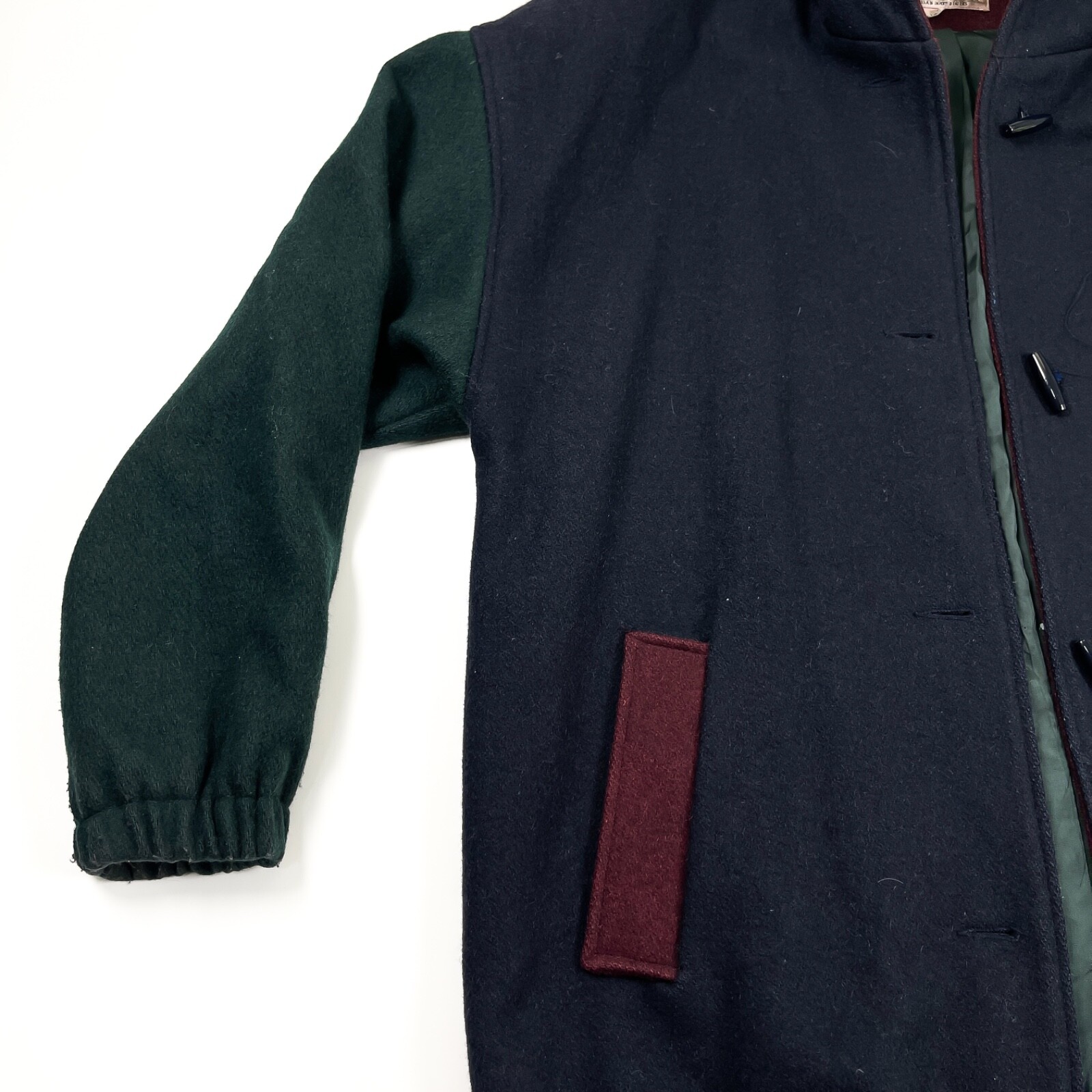 Vintage DonnyBrook Wool Coat Color block Jacket 90s Green Blue Red Hooded USA 14
