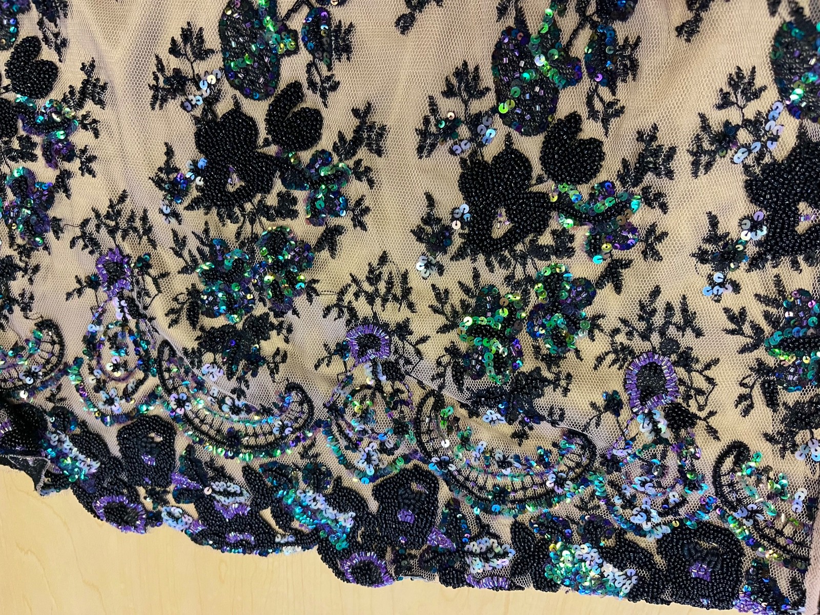 Excellent Vintage J Peterman Belle Epoque Silk Beaded Skirt Size 8 Waist 28-29