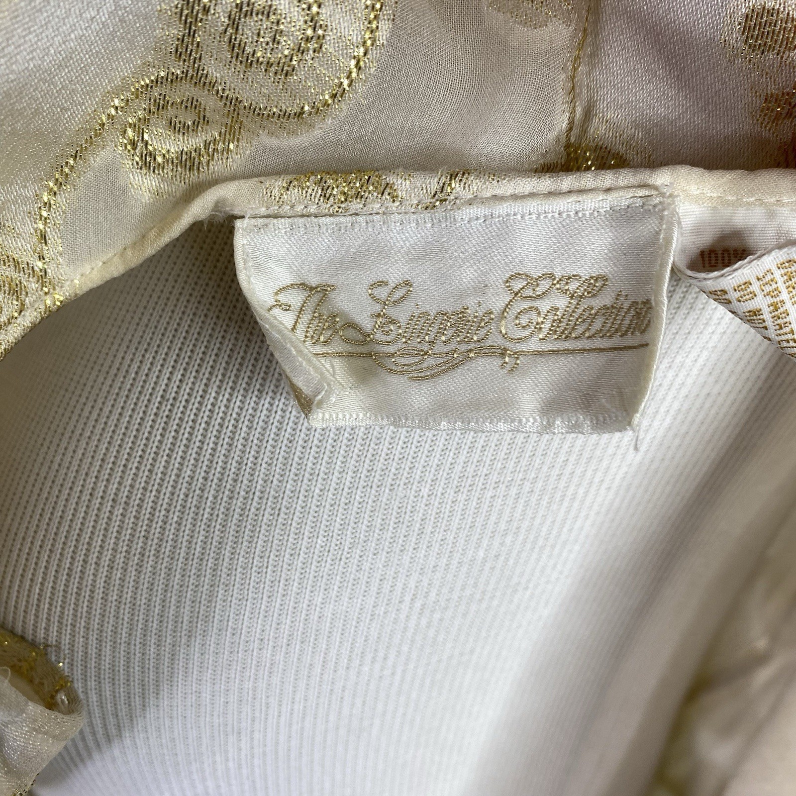 Vintage Lingerie Collection Womens Size Large 100% Silk Cream Gold Kimono Robe