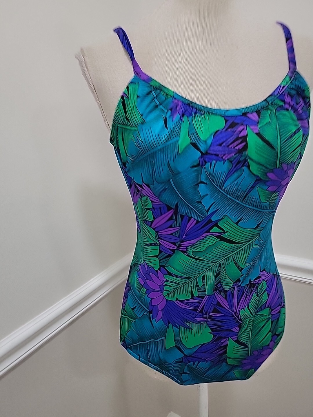 Vintage Classics by Jantzen One Piece Swimsuit 80’s Modest Purple Hawaiian