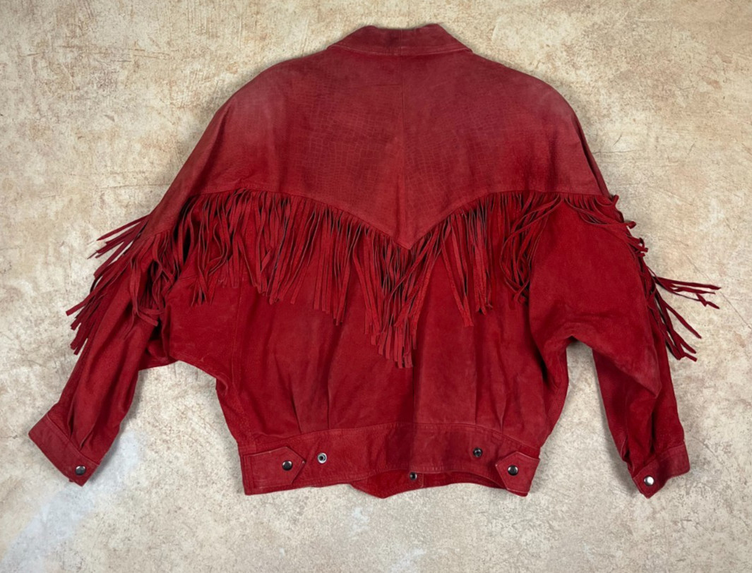 Vintage Red Learsi Western/Boho Leather Jacket with Fringe Tassels