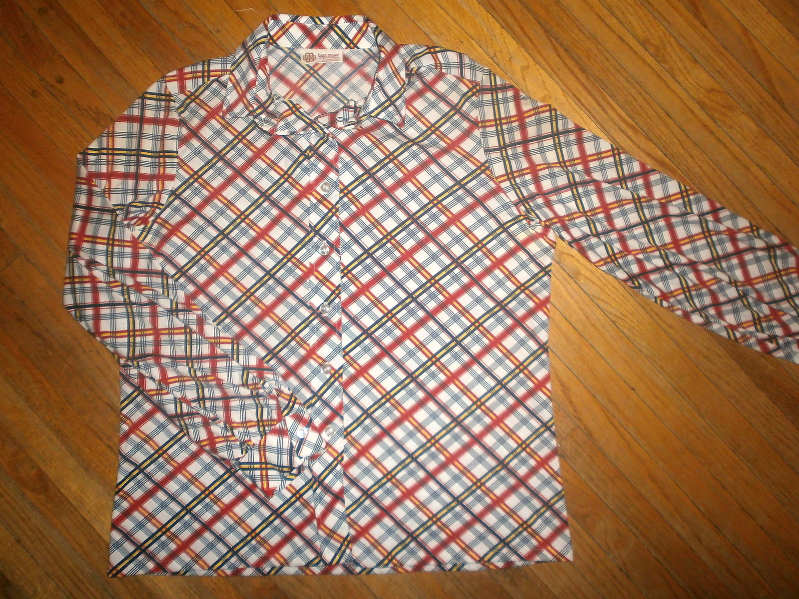 women’s vtg BRYN MAWR BOBBIE BROOKS POLYESTER SHIRT Button Front Blouse 60s 70s