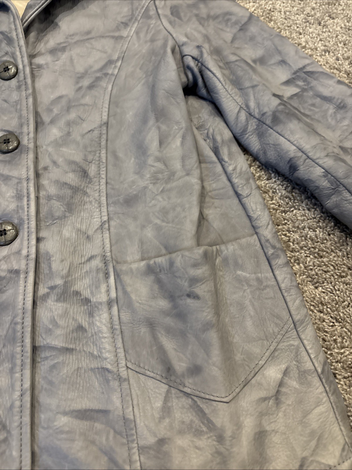 Vintage Midwestern Sport Button Gray Leather Deerskin Jacket Made In USA 34/10