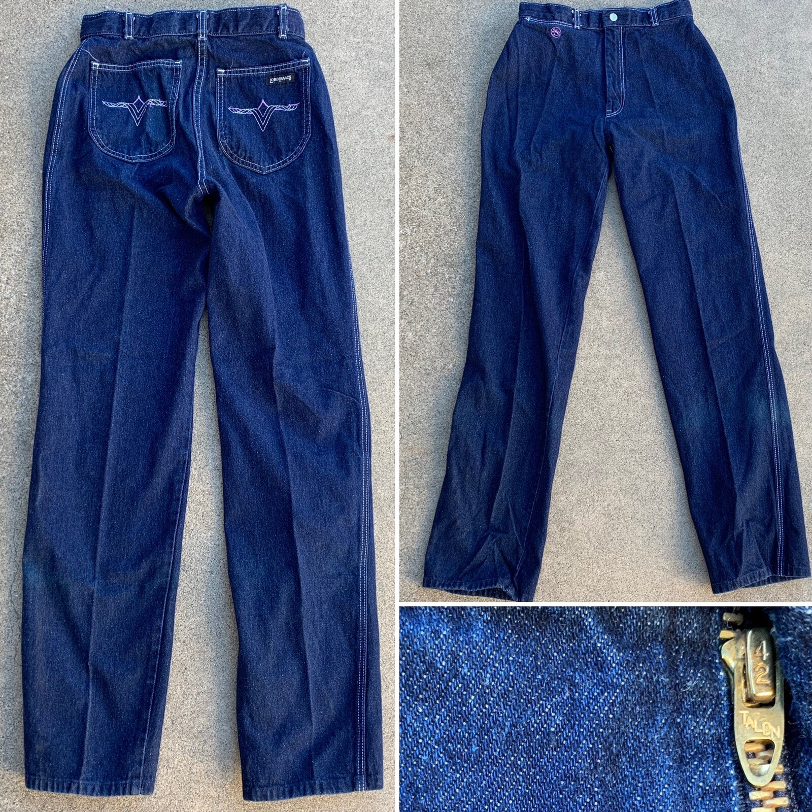 Lord Isaacs High Waist Jeans Talon Zip Embroidered Western Pockets 70s 80s Vtg