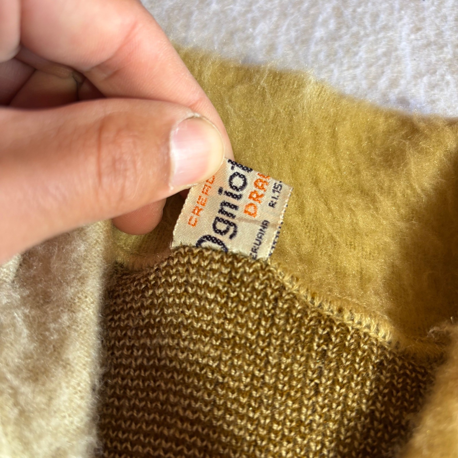 Vintage Ogniotex Llama Alpaca Wool Shaggy Fuzzy Cardigan Sweater XL Collar Brown