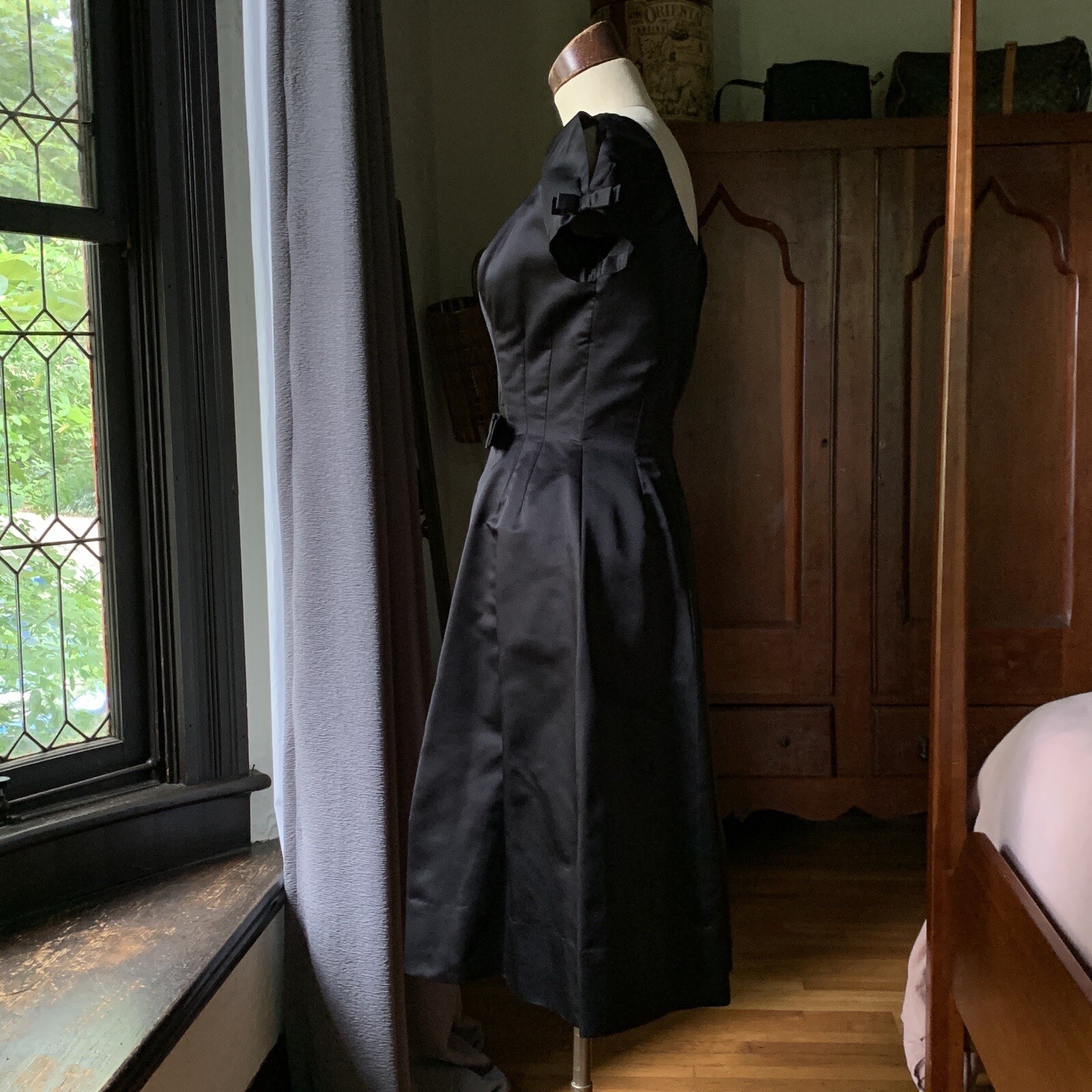 Rare CEIL CHAPMAN 1950s Vintage Black Satin COUTURE Cocktail Dress XS/S