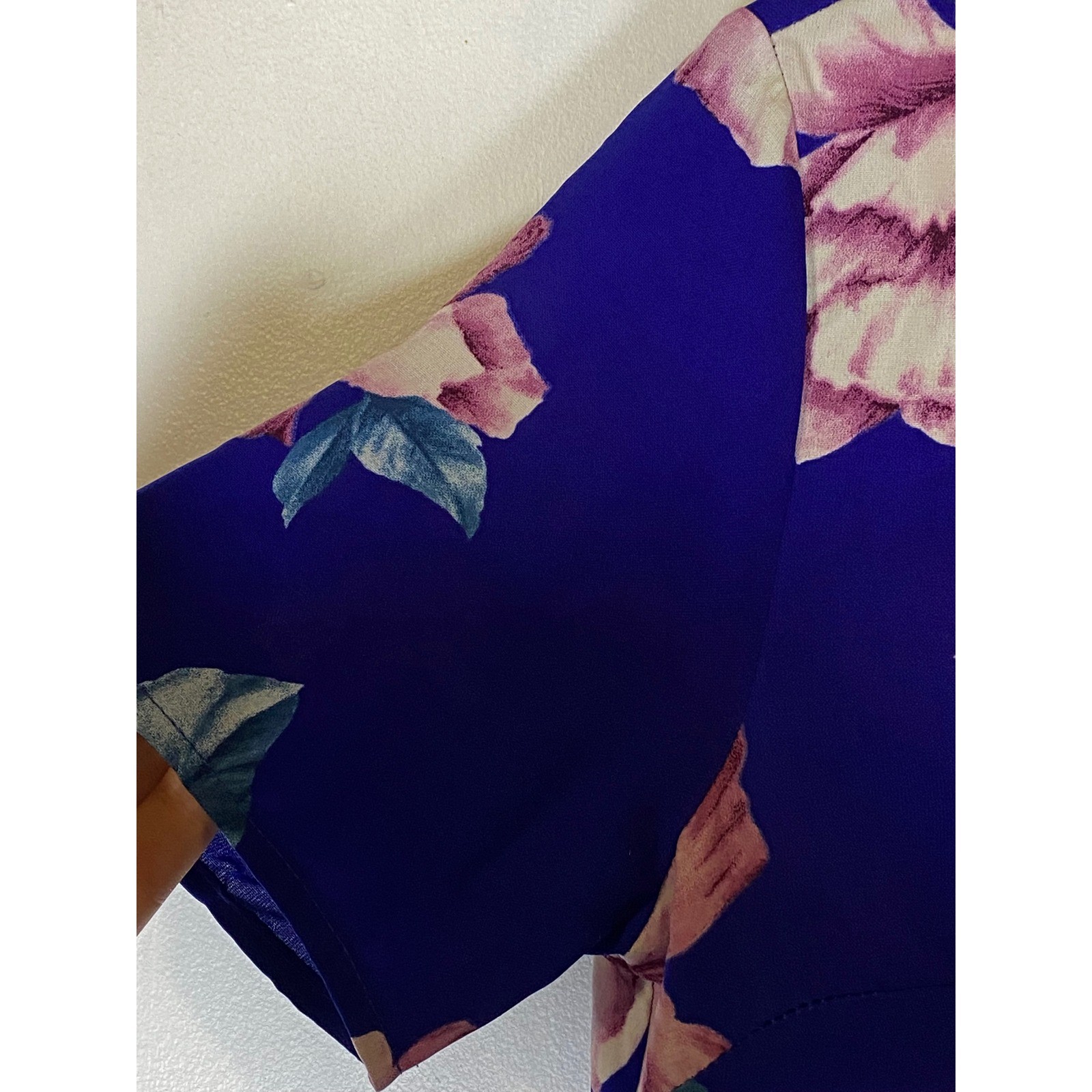 XS Blue Pink Floral Choker Neck Shift Dress V Neck Mini Cottagecore Coquette