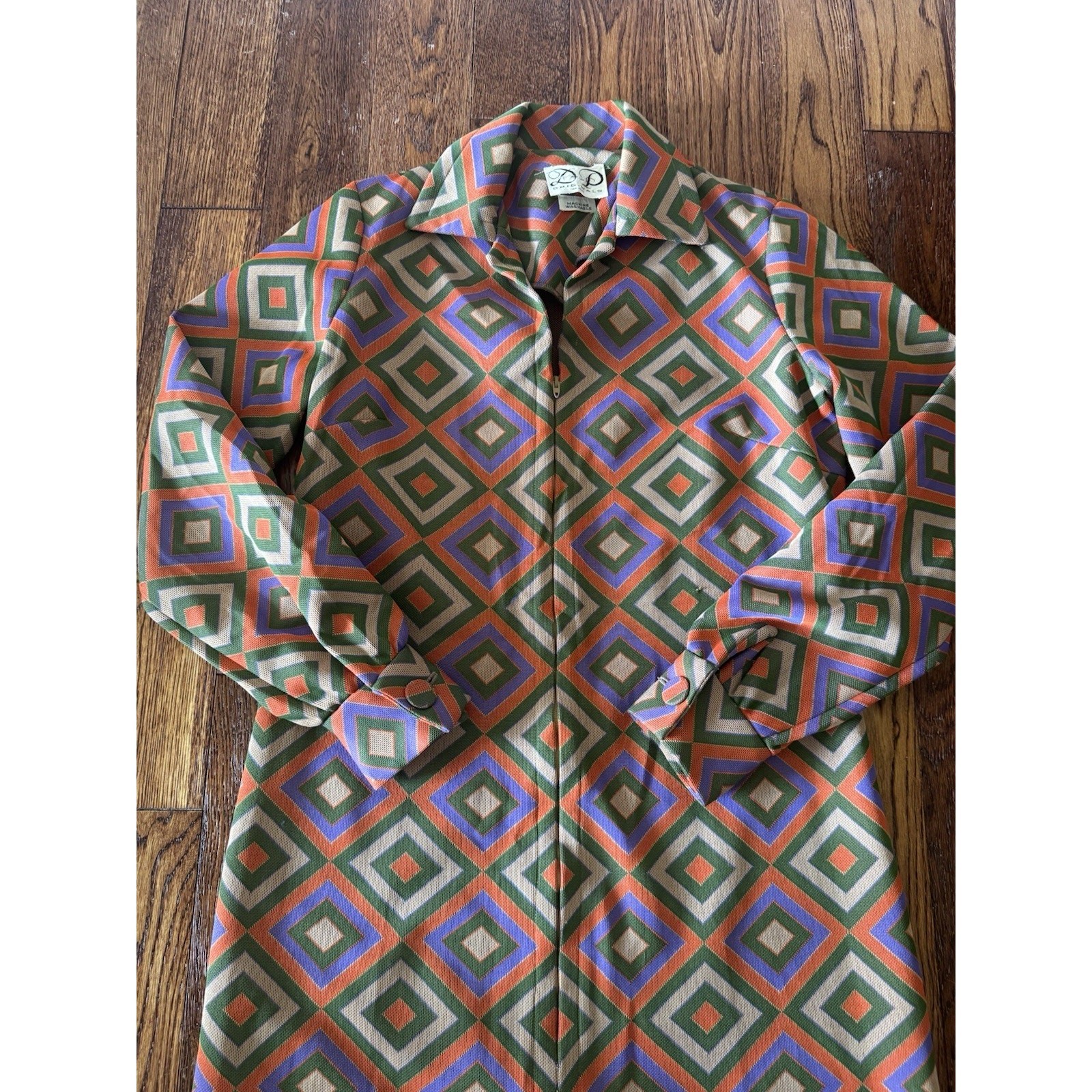Vintage Disco Mod Dress Womens Size 12 Textured Geometric Hippie Groovy 60s 70s