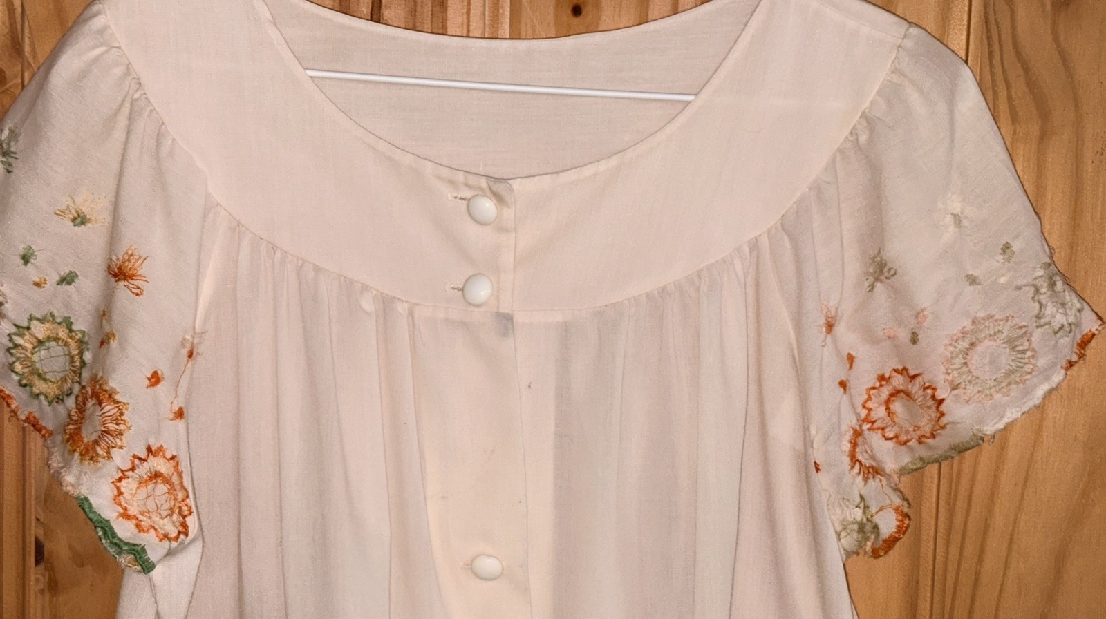 VTG 60S 70S WOMENS FLOWER EMBROIDERED FESTIVAL PRARIE BOHO BABYDOLL Shirt M