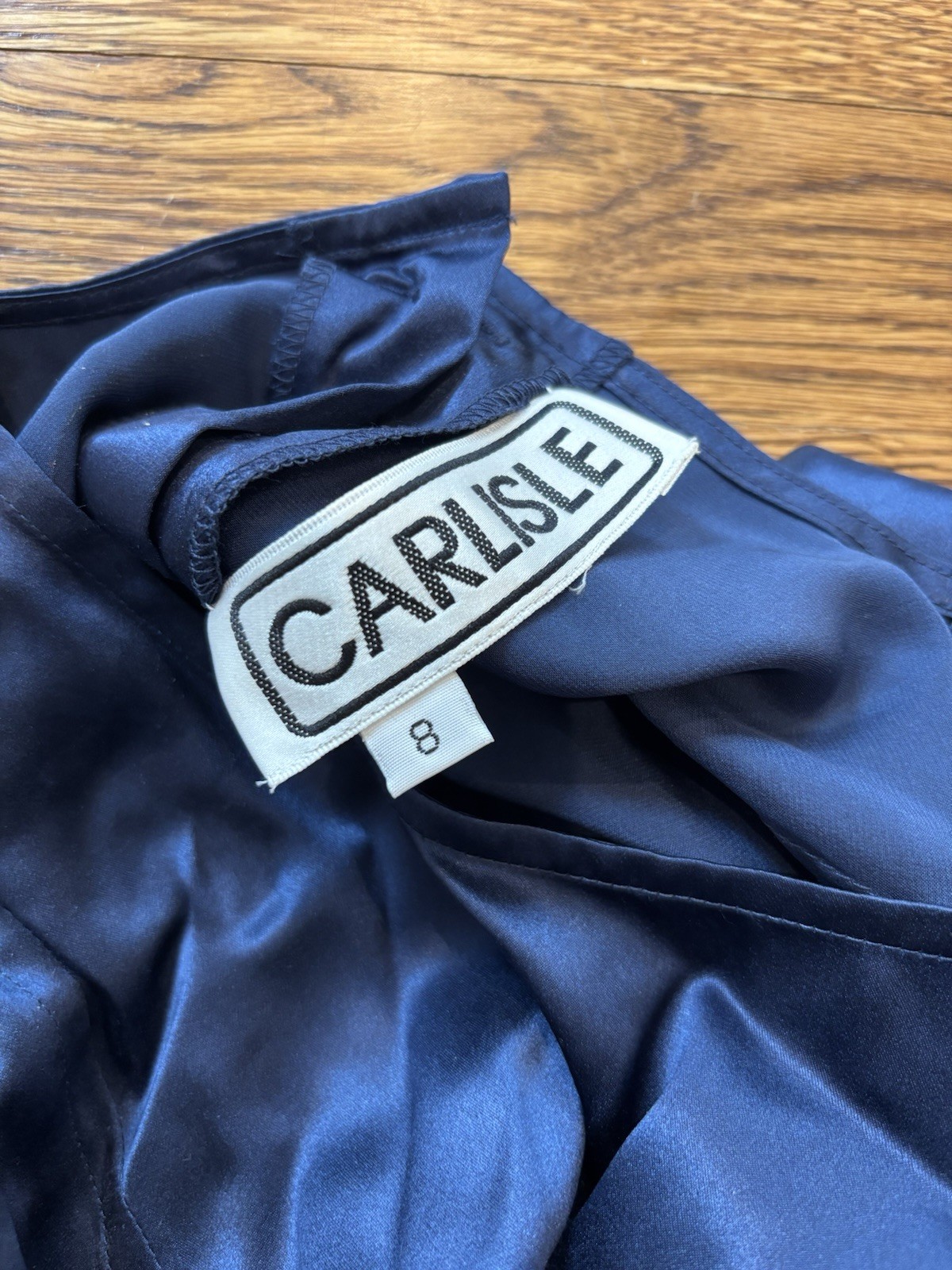 Carlisle Vintage Skirt Blouse Set Blue Satin Size 8/10 Medium Classy Elegant