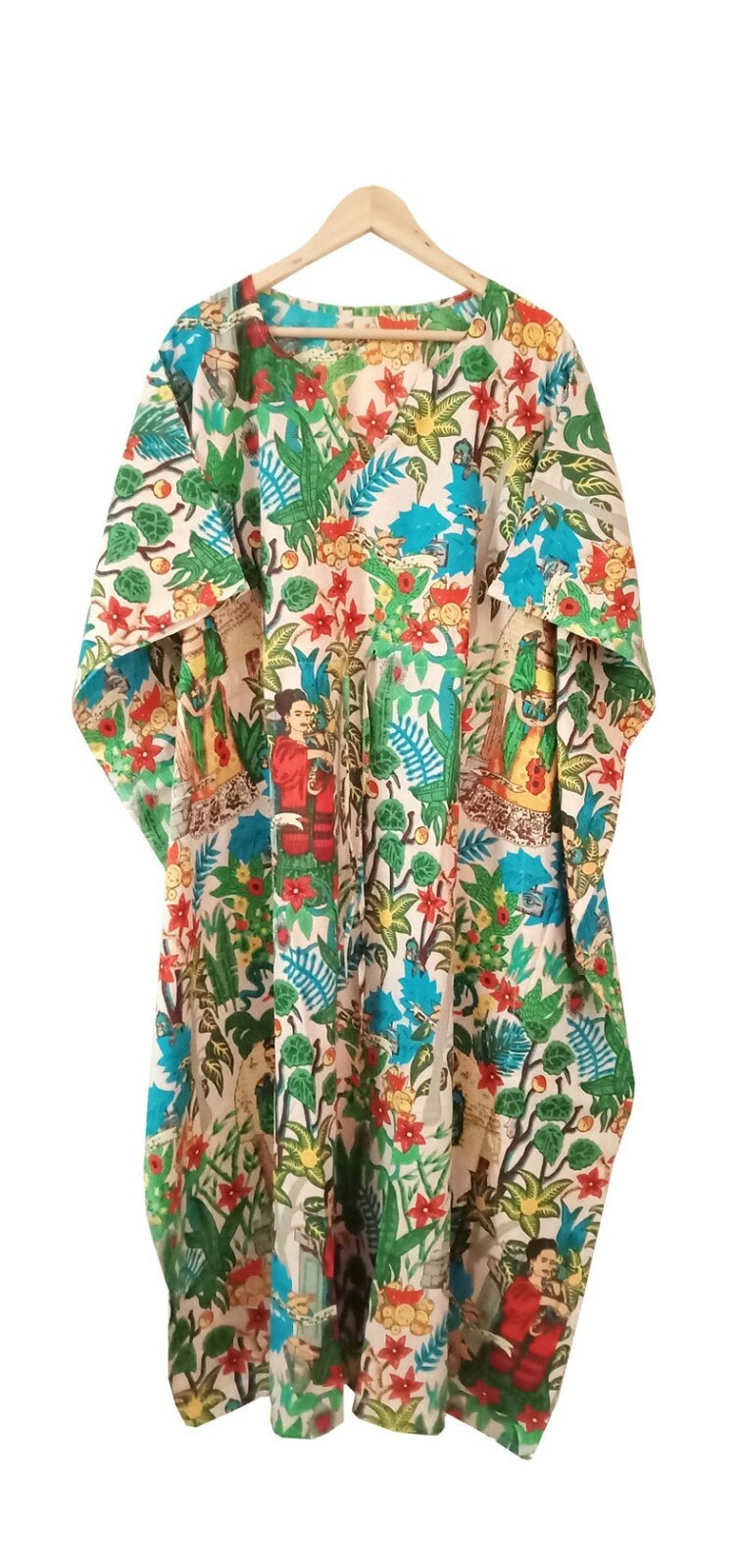 Frida Kahlo Long Cotton Kaftan, Organic kaftan, Beach wear Dress, Sleepwear