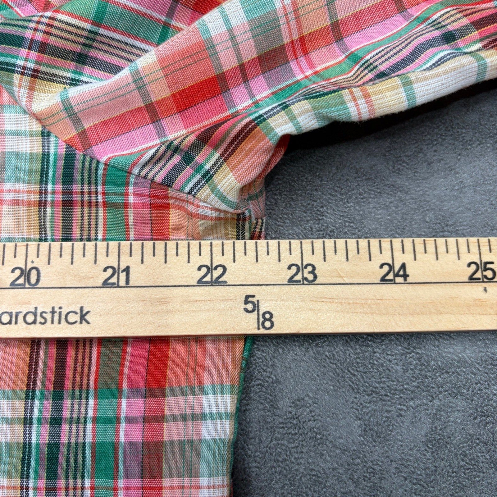 Oak Hill Plaid Blouse Women 18 Red Pink Scalloped Peter Pan Collar Puff Sleeve