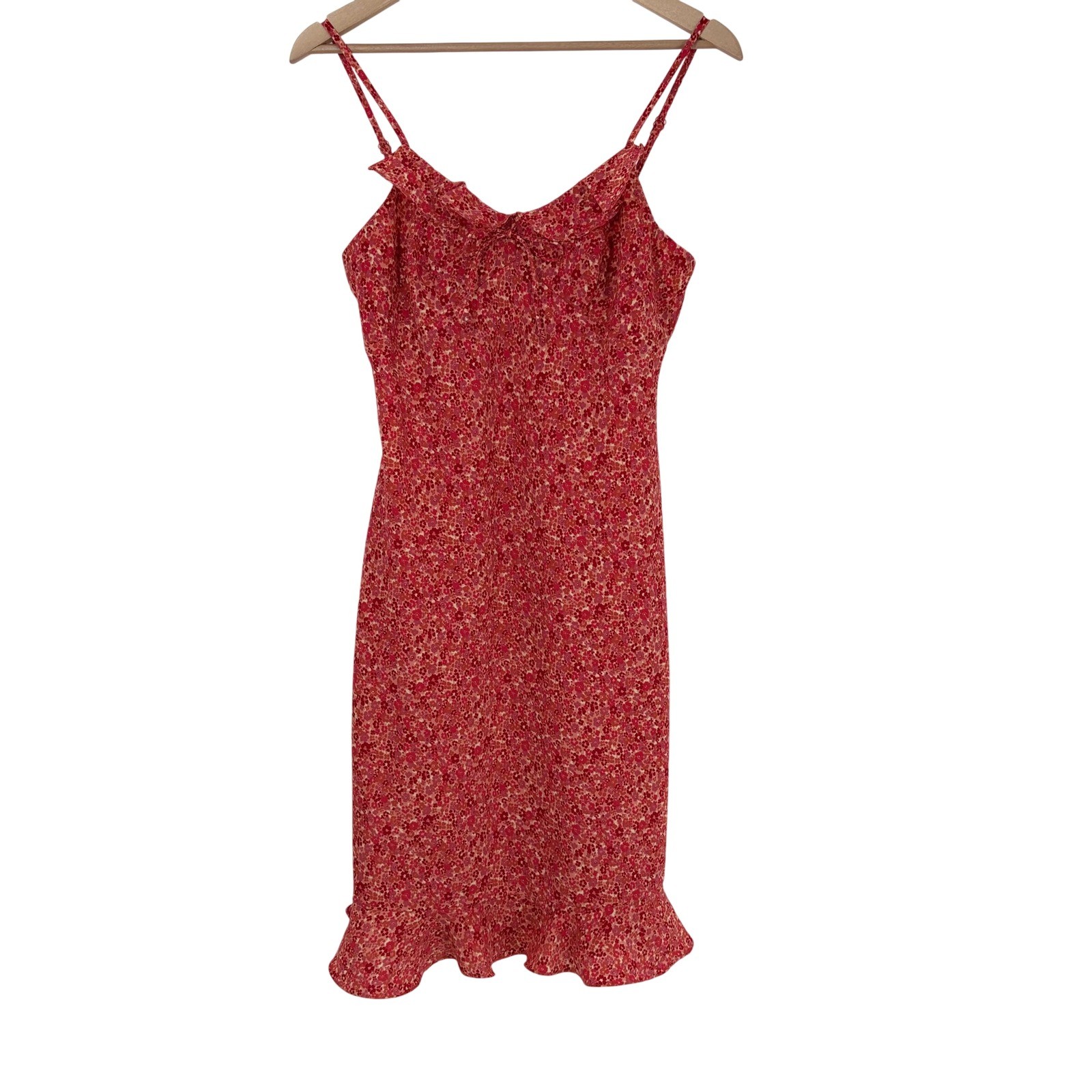 Y2K Jodi Michaels Vintage Red Floral Babydoll Midi Dress Size 7/8 Ruffle Fairy