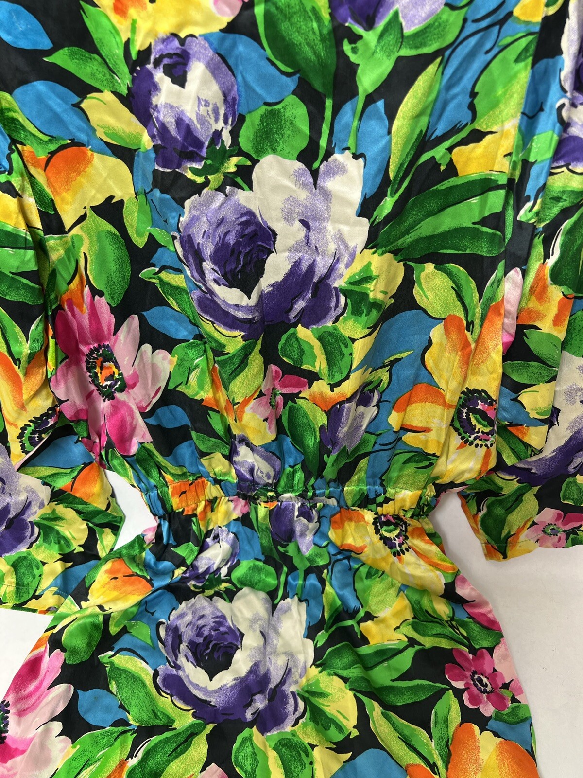 Mary Jo Bruno Dress Womens Large Vintage Floral Silk Multicolor Floral LOOK