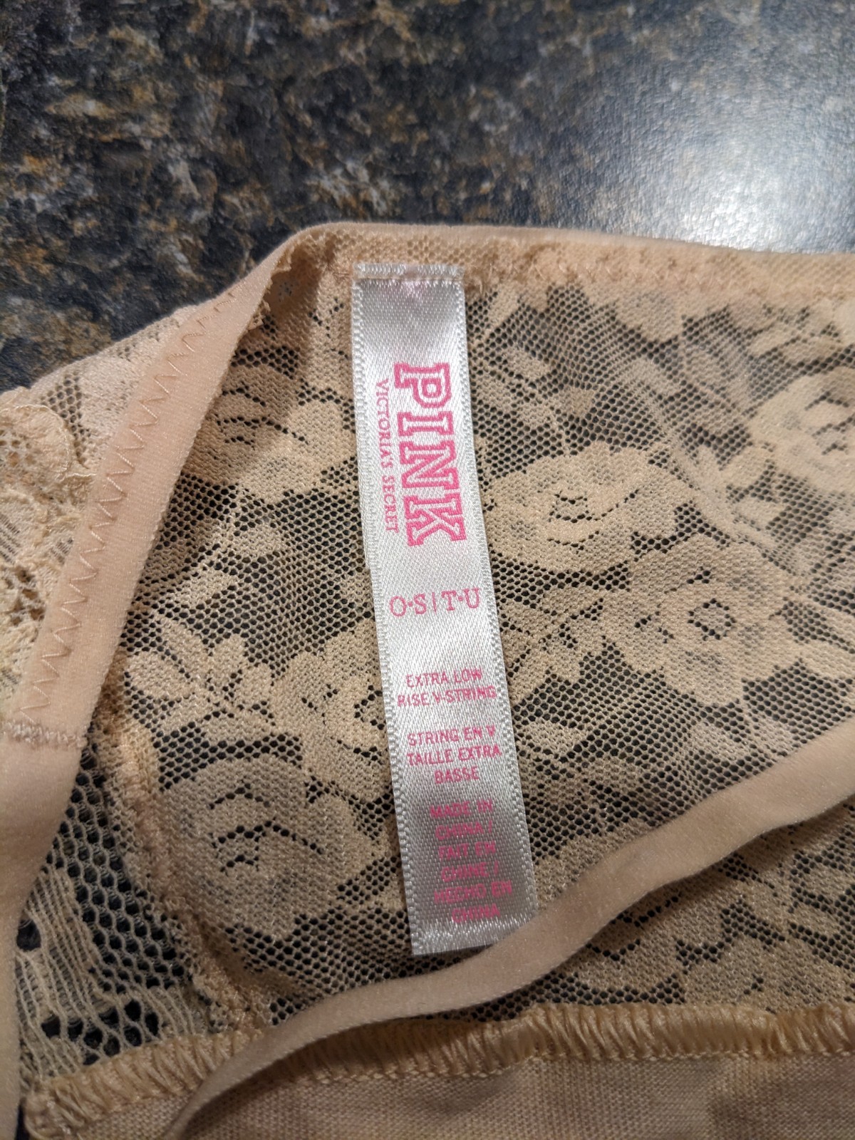 2013 PINK by Victoria’s Secret Extra Low Rise V-String Lace nude panties thong