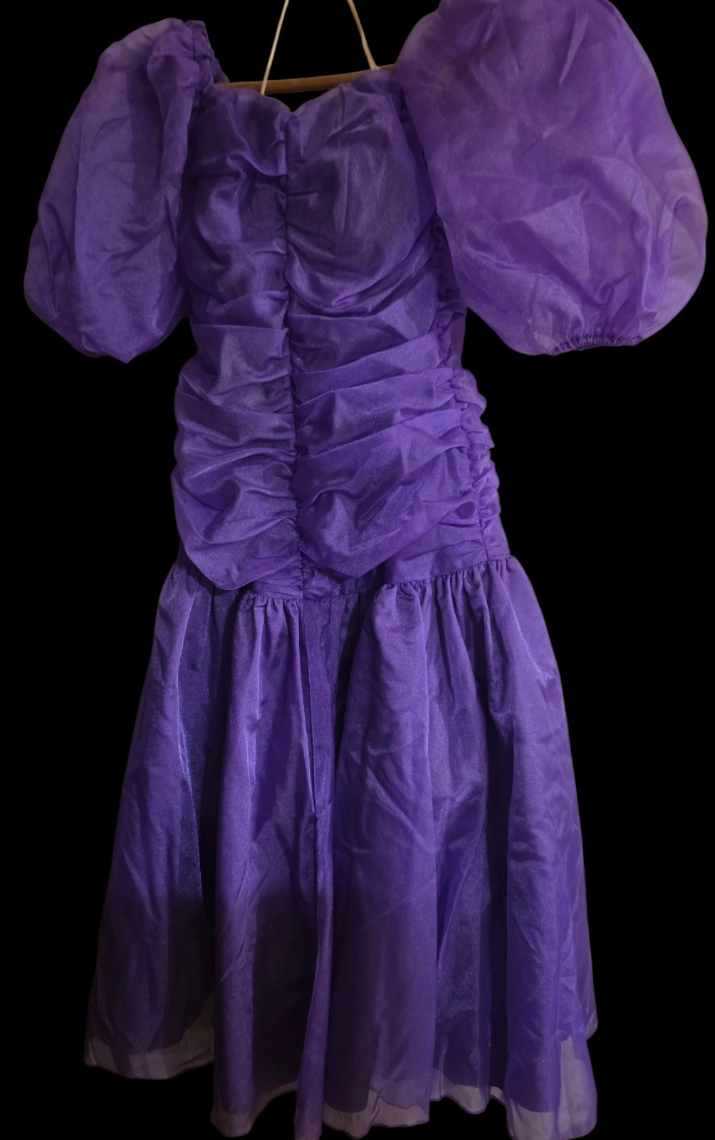 Vtg 80’s Purple Puffed Sleeve Prom Formal Party Dress Big Bow Custom 30″ Bust