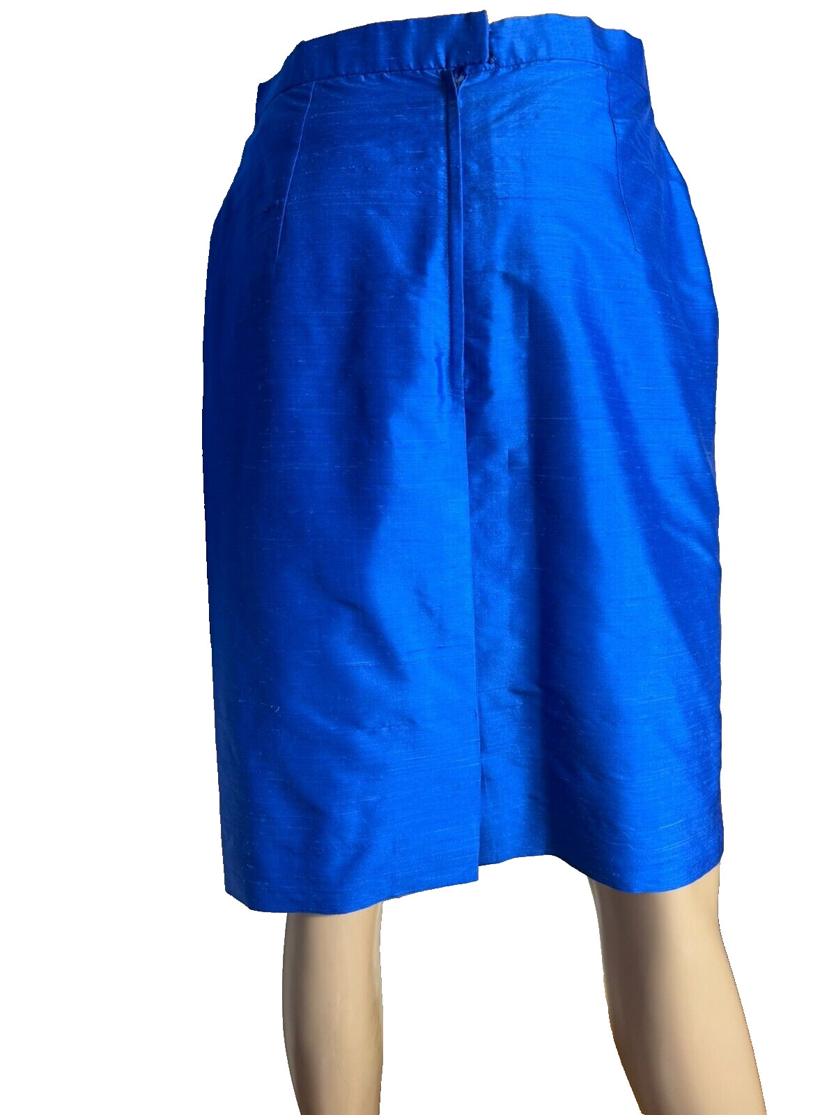 Vintage Silk Costume Royal Blue 38 40 Blazer Coat Jacket Pencil Skirt 80s 90s