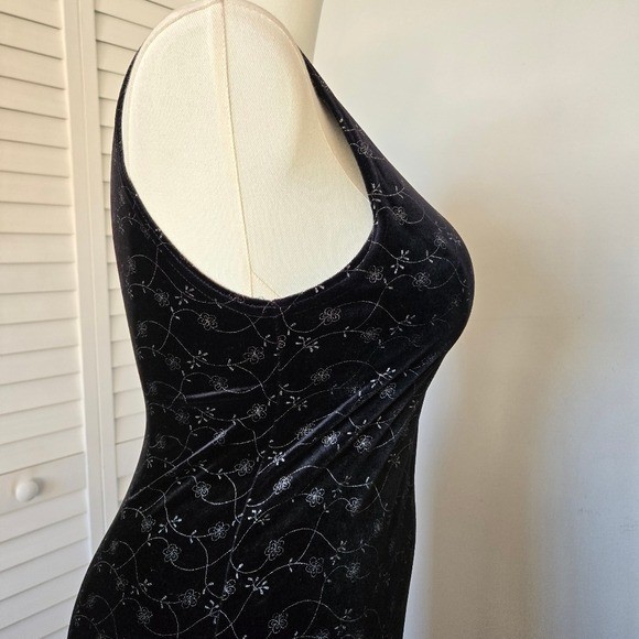 Vintage Studio Black Painted Floral Velvet Midaxi Dress Size M 90s Goth Romantic