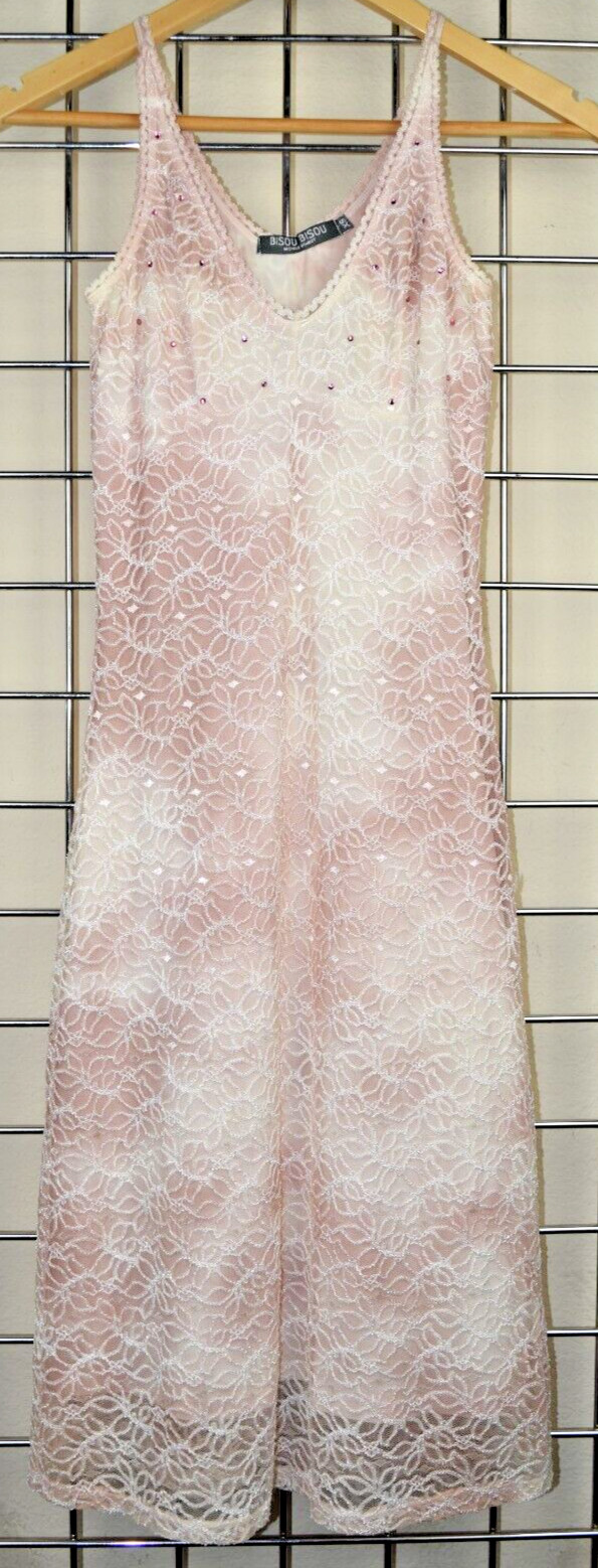 Vintage Dress Bisou Bisou Size S 90s Pink Clouds Tie Dye Sequins Layered Lace