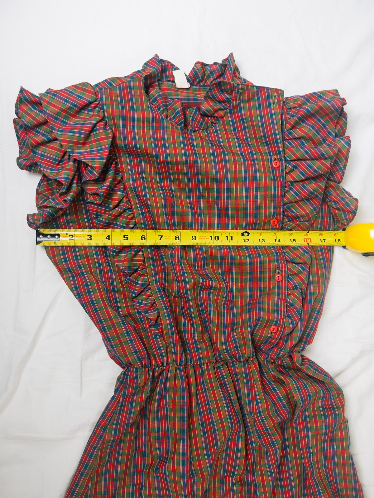 Vintage 60s 70s Red Plaid Ruffle Prairie Midi Dress Best Fit S/M Western Holiday