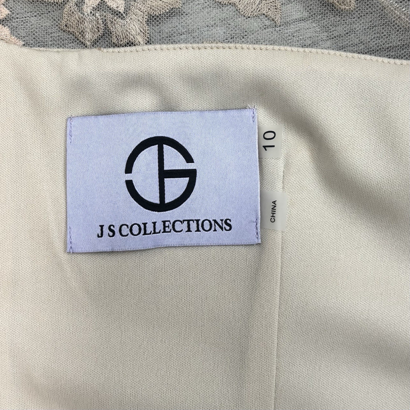 JS Collections Floral Embroidered Illusion Midi Dress Beige Gold Size 10 Wedding