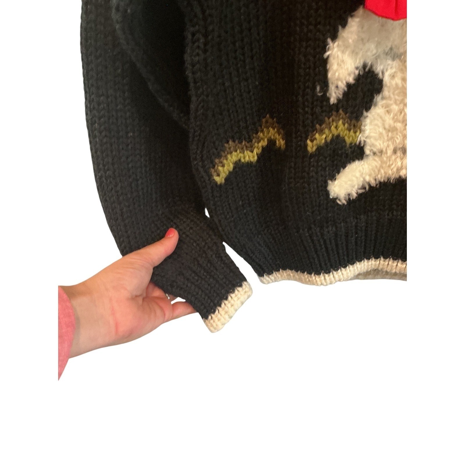 Vintage Heidi Womens Sweater S Black Bunny Rabbit Hand Knit Floral Novelty Bow