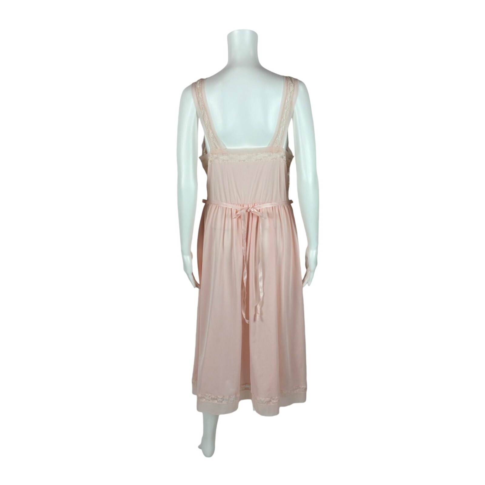 Vintage 40s Pink Nightie Women’s Medium Lace Bodice Dressing Night Gown Luxite