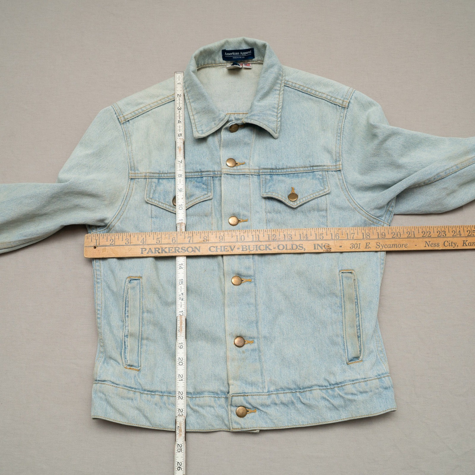 Vintage 90s American Apperel Distressed Lightwash Denim Type 3 Jacket USA Made S